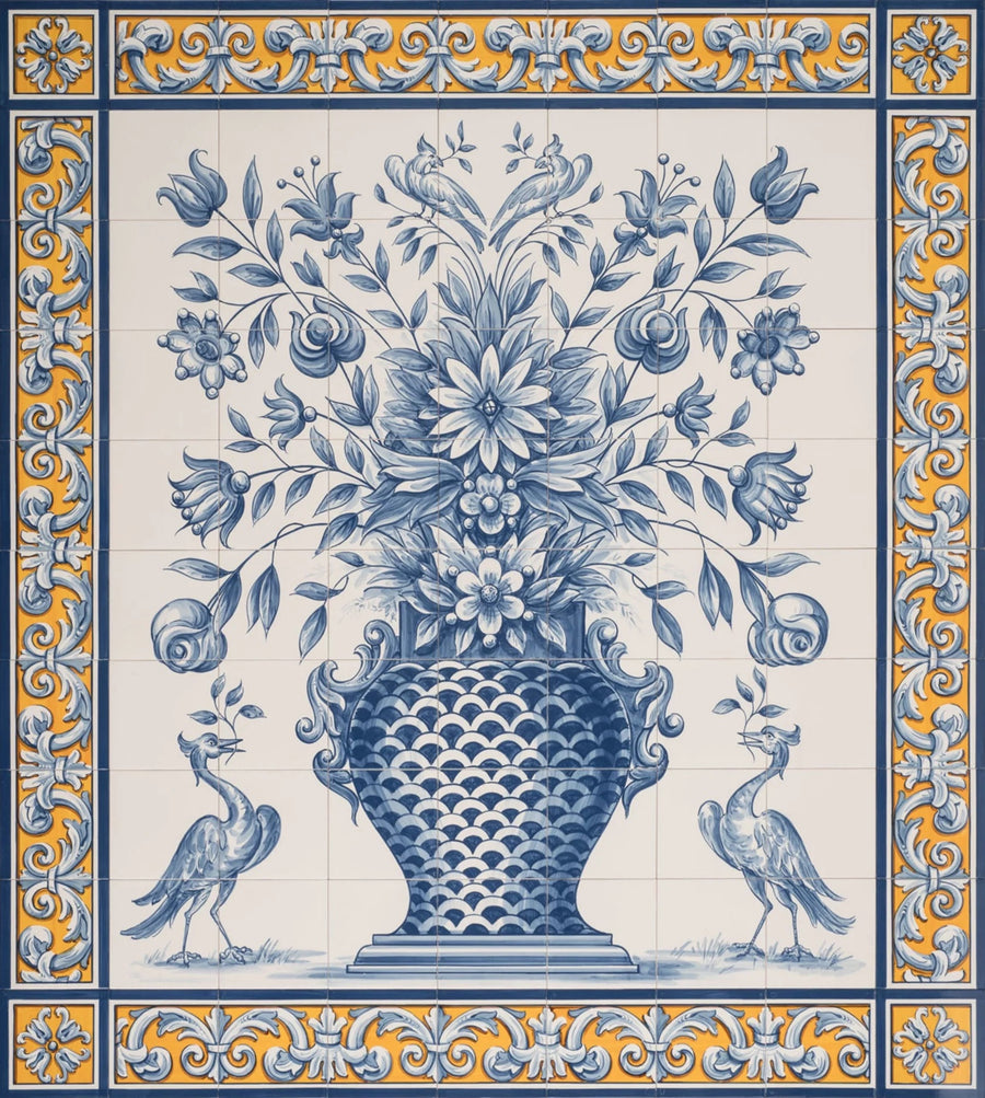 Albarrada flower vase tile mural PT452