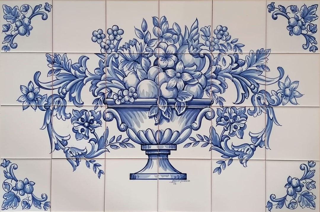 Flowers and Lemons Tile Mural - Hand Painted Portuguese Tiles | Ref. PT298