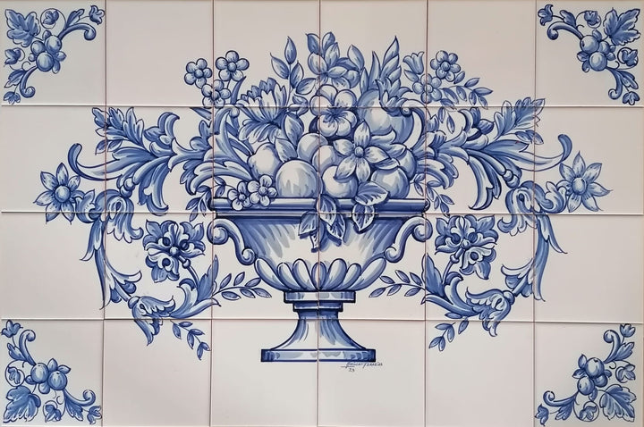 Flowers and Lemons Tile Mural - Hand Painted Portuguese Tiles | Ref. PT298