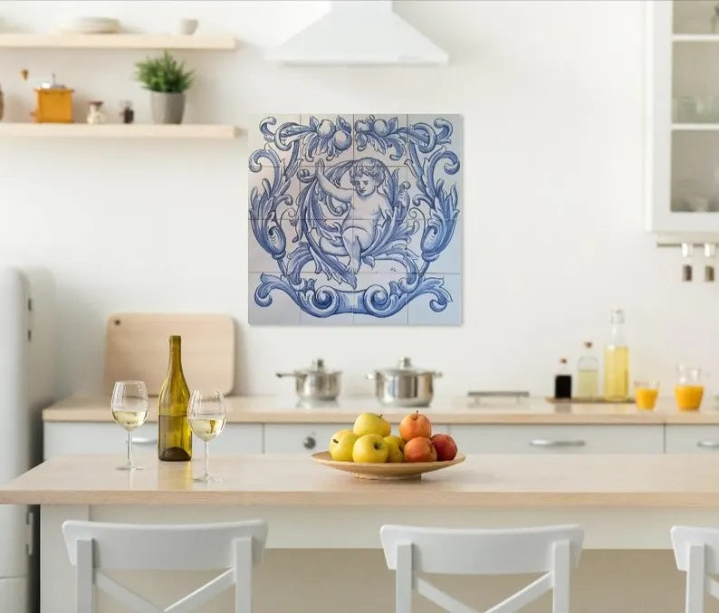 Cherub Tile Mural - Hand Painted Portuguese Tiles | Ref. PT312