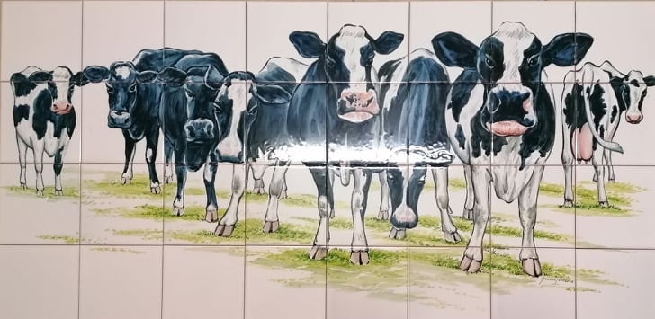 Cows Kitchen Tile Mural - Hand Painted Portuguese Tiles  Ref. PT259