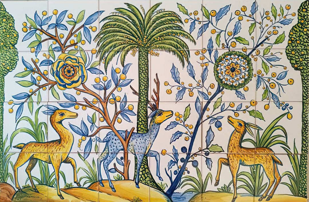 Deer Tile Mural - Hand Painted Portuguese Tiles  Ref. PT265