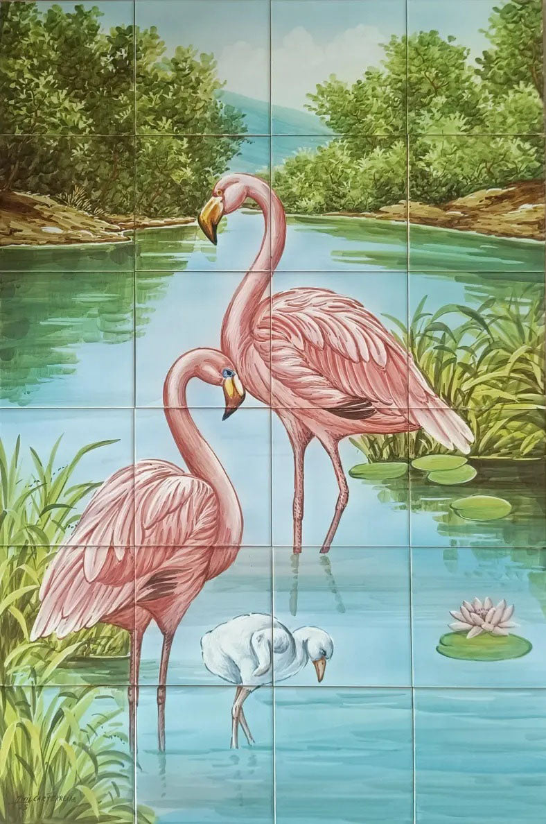 Flamingo tile mural PT315