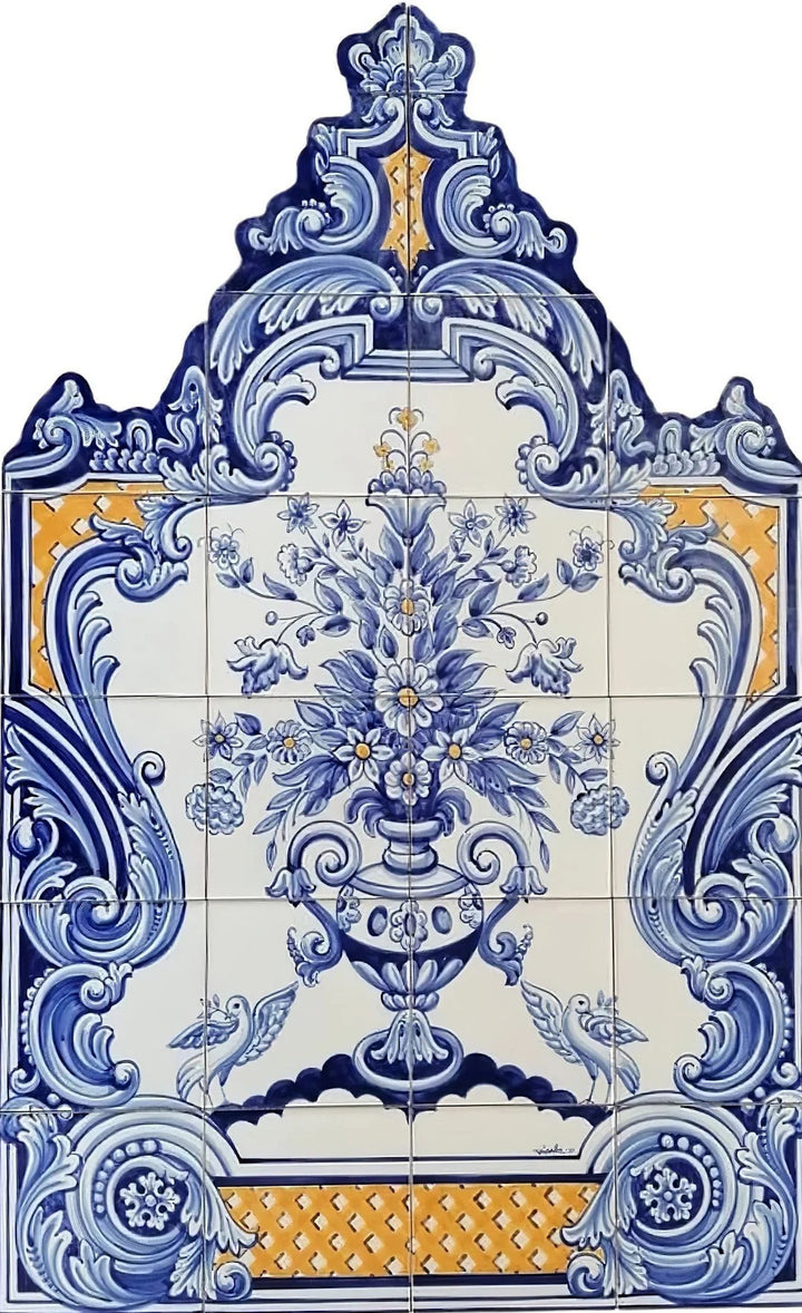 Blue Flower Vase Tile Mural - Hand Painted Portuguese Tiles | Ref. PT402