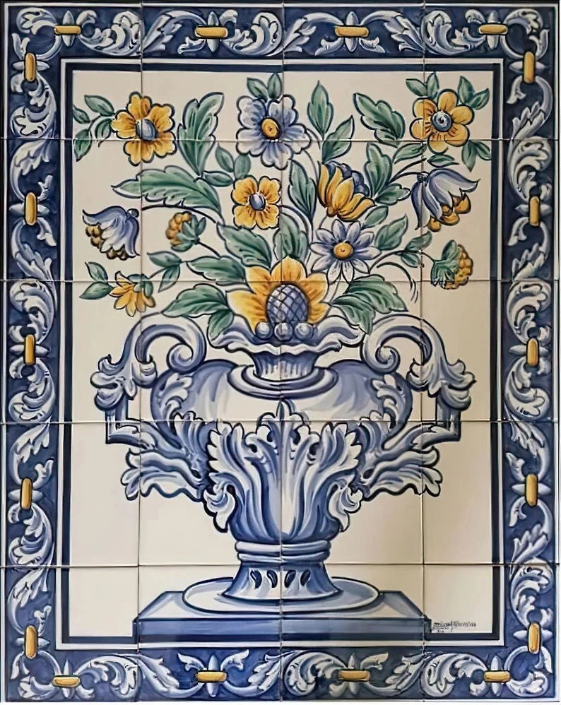 Flower vase tile mural