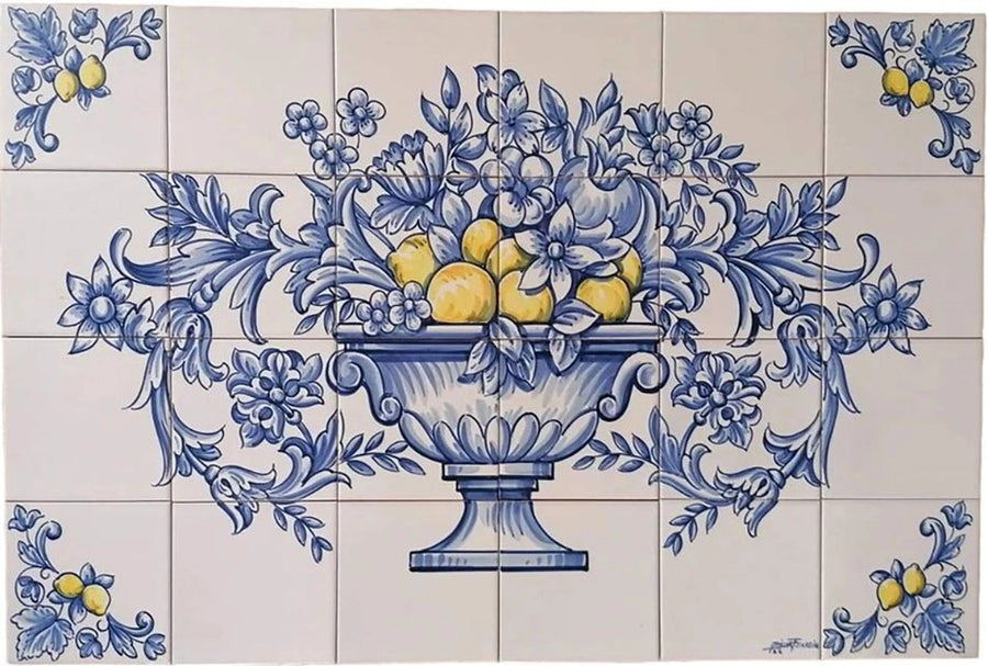 Flower and lemon tile mural