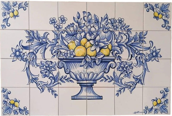 Flowers and Lemons Tile Mural - Hand Painted Portuguese Tiles | Ref. PT333