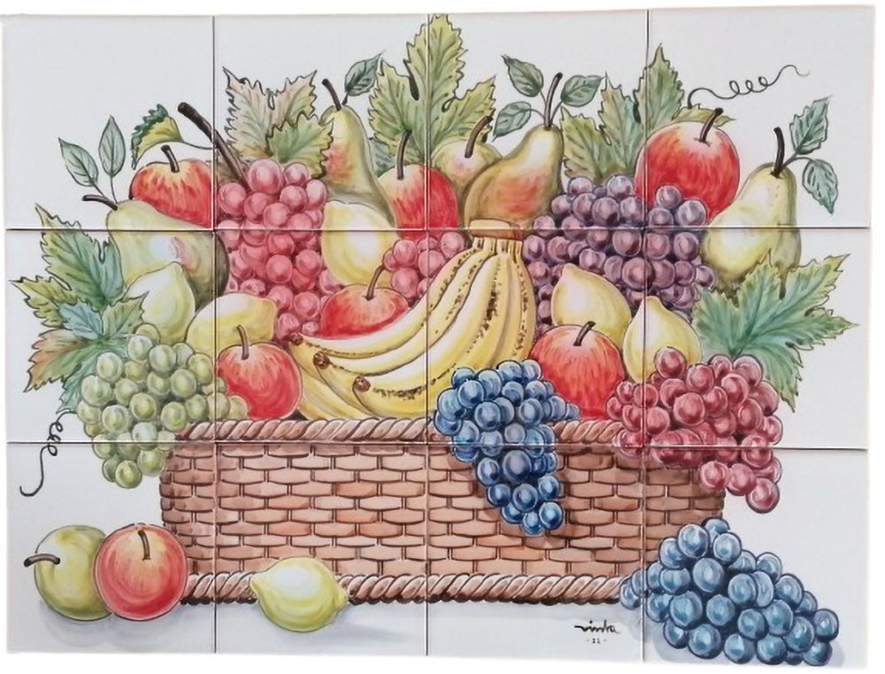 Fruit Basket Kitchen Tile Mural - Hand Painted Portuguese Tiles | Ref. PT278