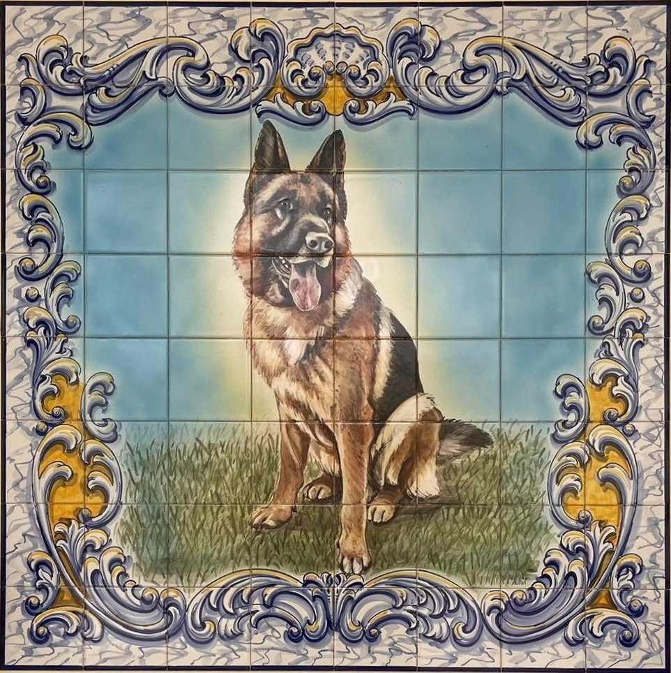 German Shepherd Tile Mural - Hand Painted Portuguese Tiles | Ref. PT318 