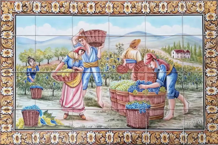 Grape harvest tile mural PT255