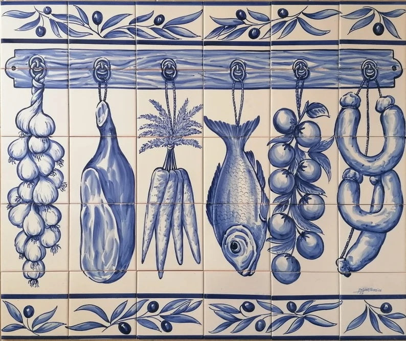 Hanging Foods Kitchen Tile Mural - Hand Painted Portuguese Tiles  Ref. PT380