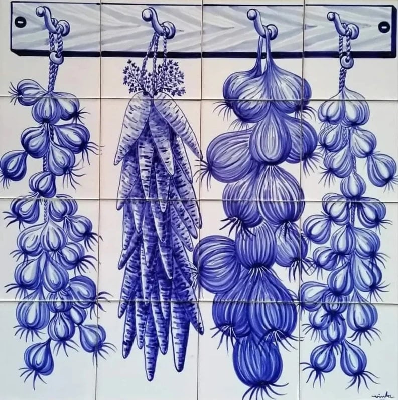 Hanging Vegetables Kitchen Tile Mural - Hand Painted Portuguese Tiles  Ref. PT271