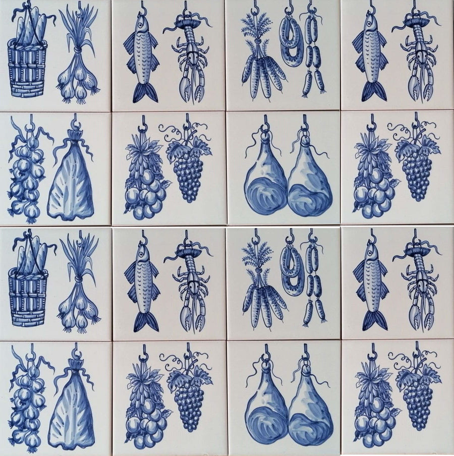 Hanging Foods Kitchen Tiles - Hand Painted Portuguese Tiles | Ref. PT456