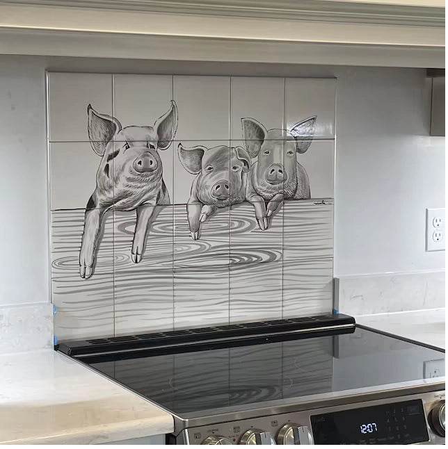 Kitchen tile mural Pigs