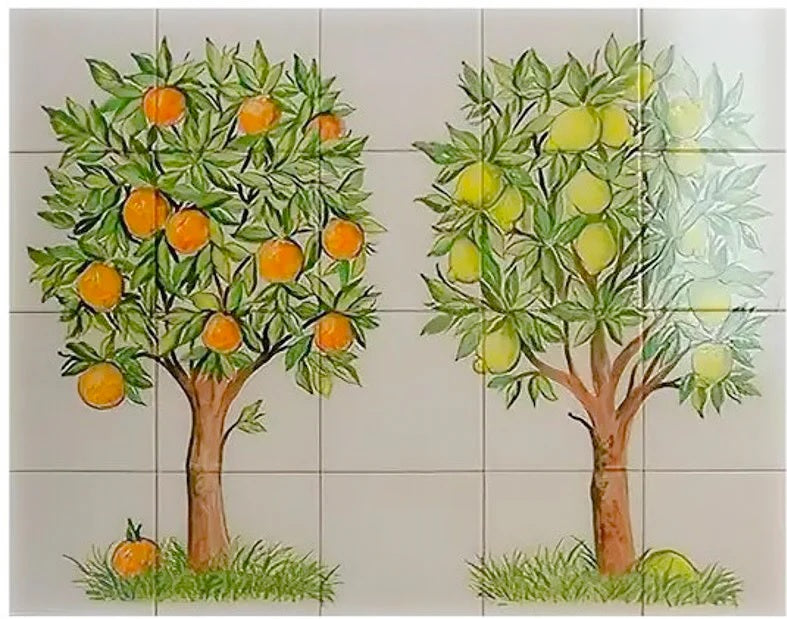 Orange and Lemon Tree Tile Mural - Hand Painted Portuguese Tiles | Ref. PT509