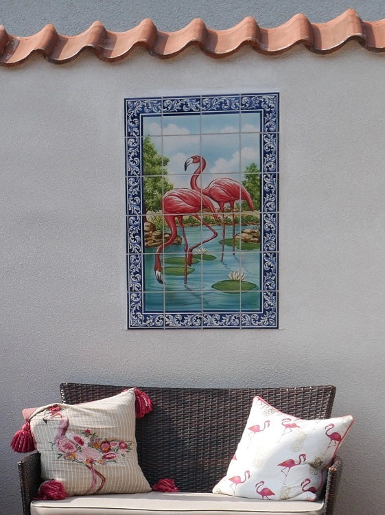 Outdoor tile mural Flamingos