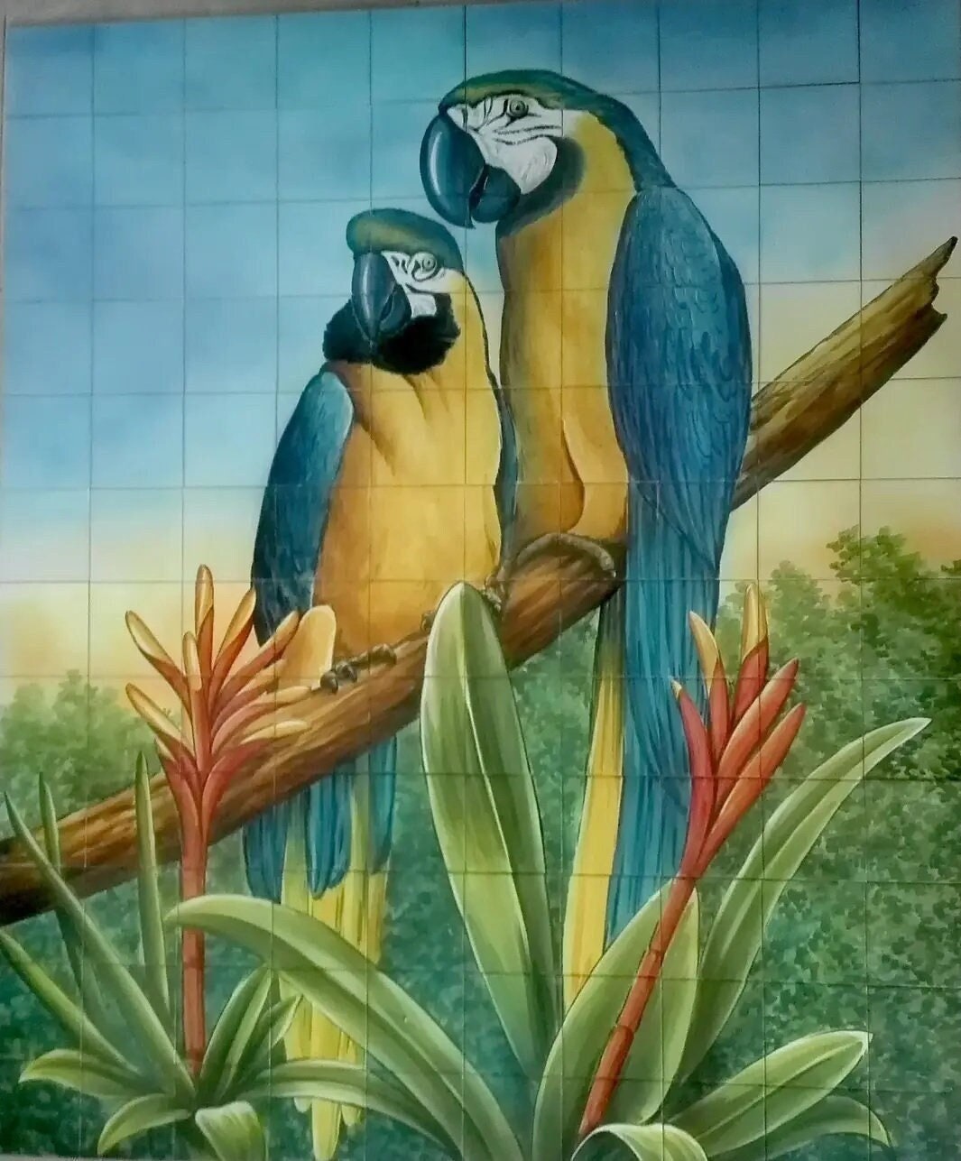 Parrots Tile Mural - Hand Painted Portuguese Tiles  Ref. PT264