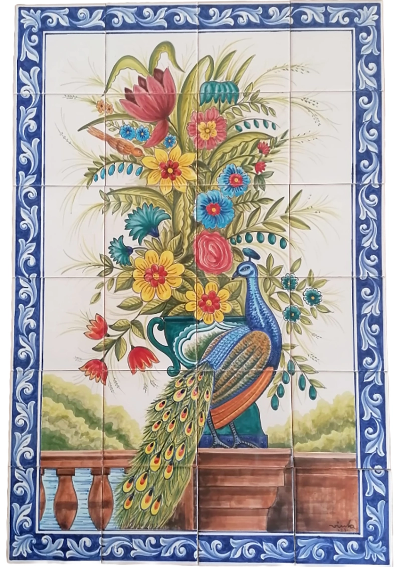 Peacock tile mural