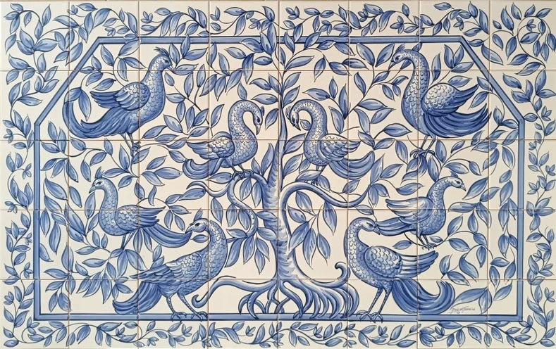 Pheasants Tile Mural - Hand Painted Portuguese Tiles  Ref. PT228
