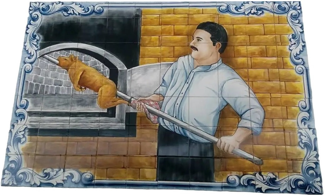 Pig Roast Tile Mural - Hand Painted Portuguese Tiles | Ref. PT315