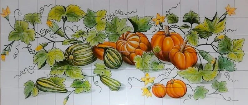 Pumpkins Kitchen Tile Mural - Hand Painted Portuguese Tiles | Ref. PT512