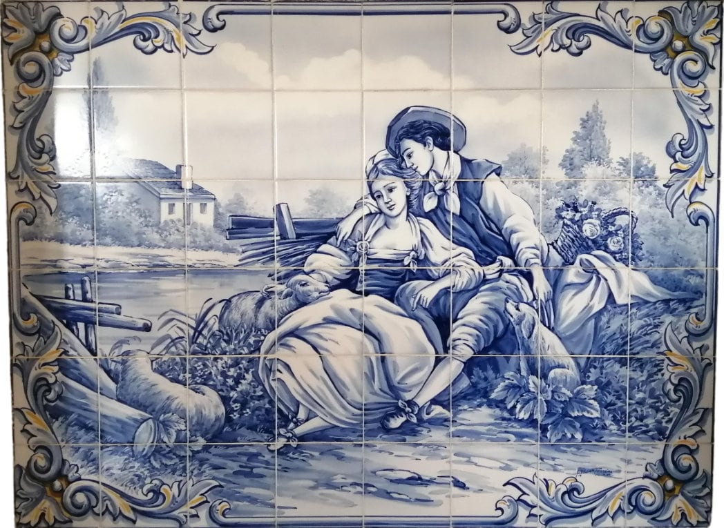Romantic Tile Mural - Hand Painted Portuguese Tiles  Ref. PT289