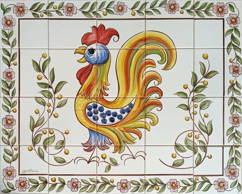 Rooster Tile Mural - Hand Painted Portuguese Tiles | Ref. PT330