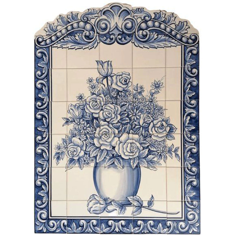 Rose vase tile mural