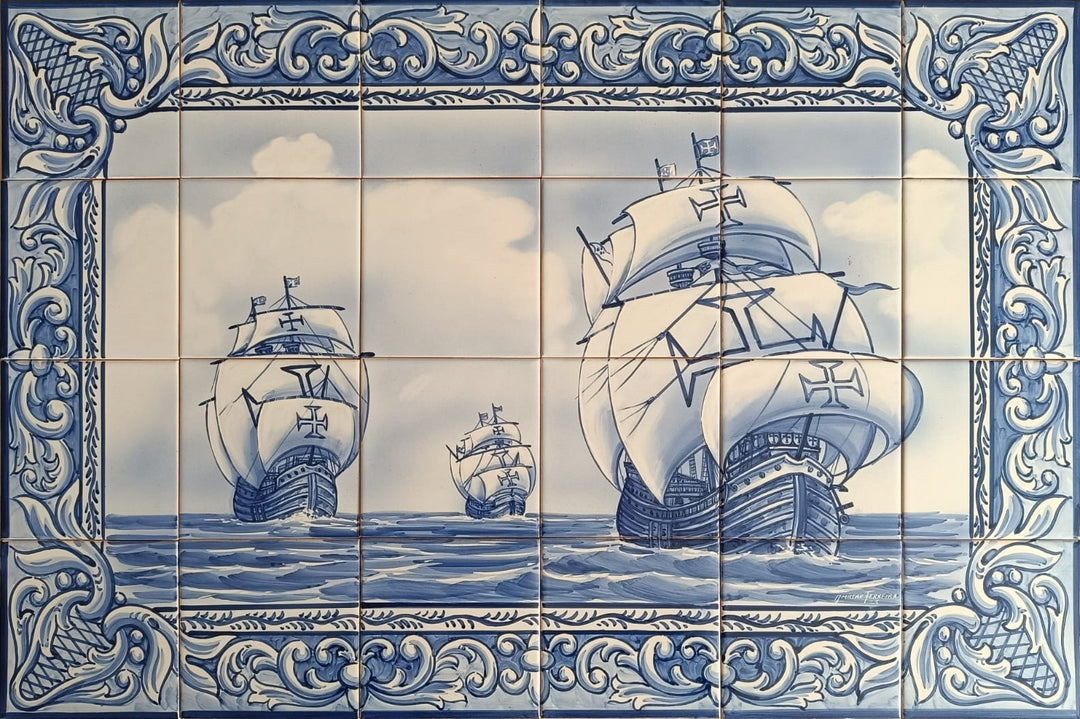 Caravel Ships Tile Mural - Hand Painted Portuguese Tiles | Ref. PT304