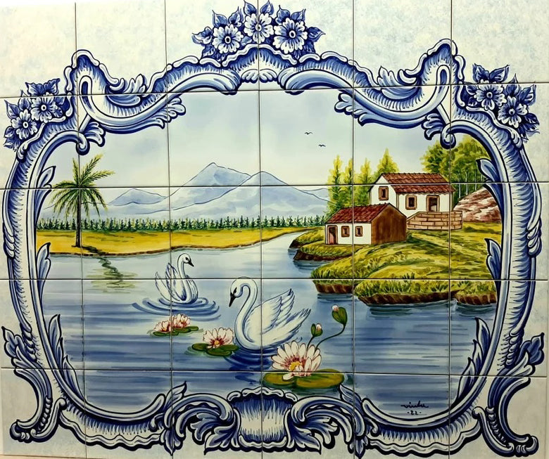 Swan Tile Mural - Hand Painted Portuguese Tiles | Ref. PT220 