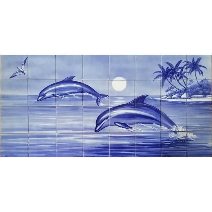 Bathroom tile mural Dolphins -Portuguese Tiles