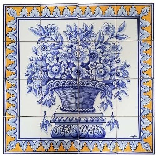 Portuguese Tile Mura Blue Flower Basket - Portuguese Tiles