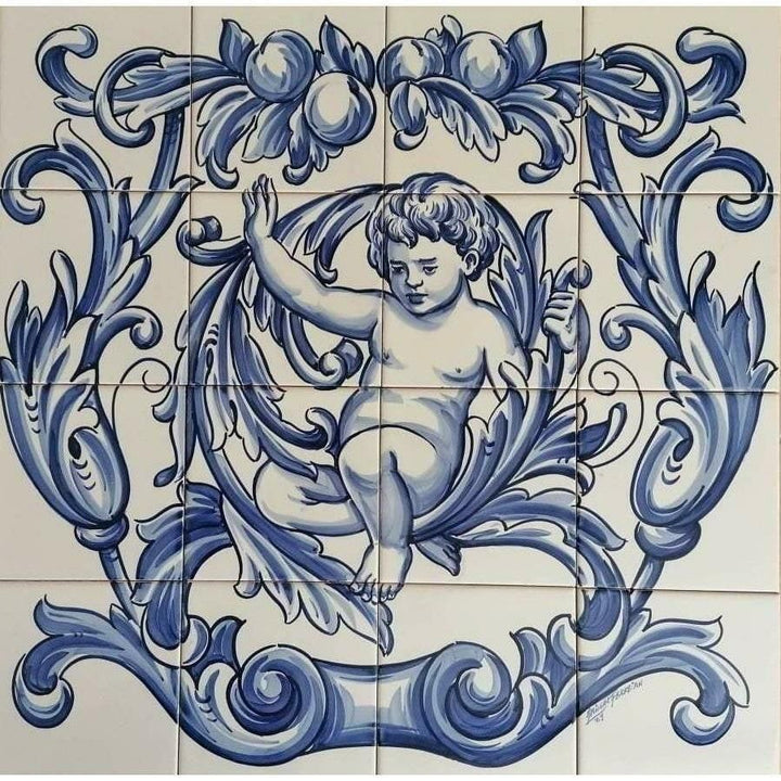 Portuguese tile mural Cherub - Portuguese Tiles